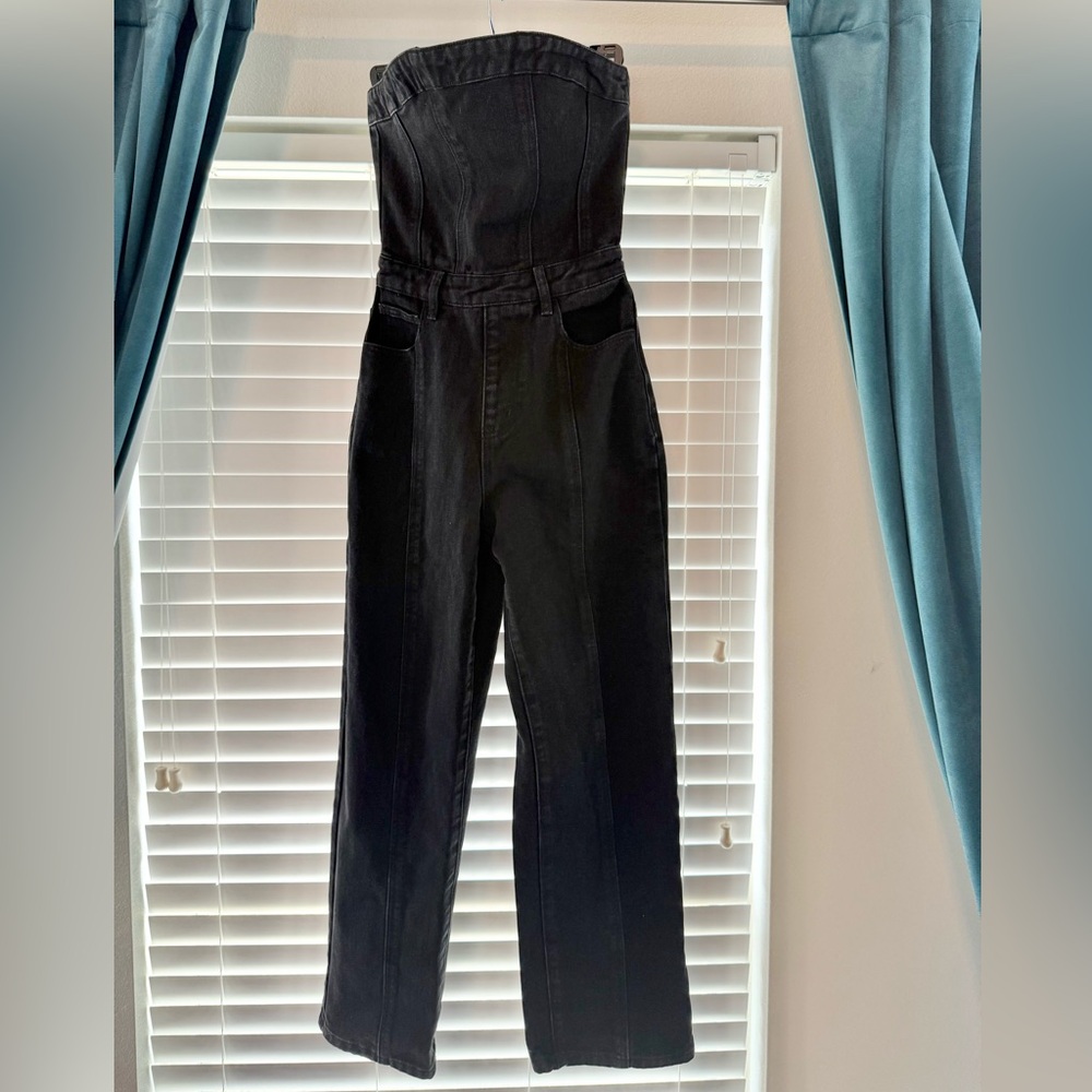 PrettyLittleThing Black Denim Sleeveless Jumpsuit